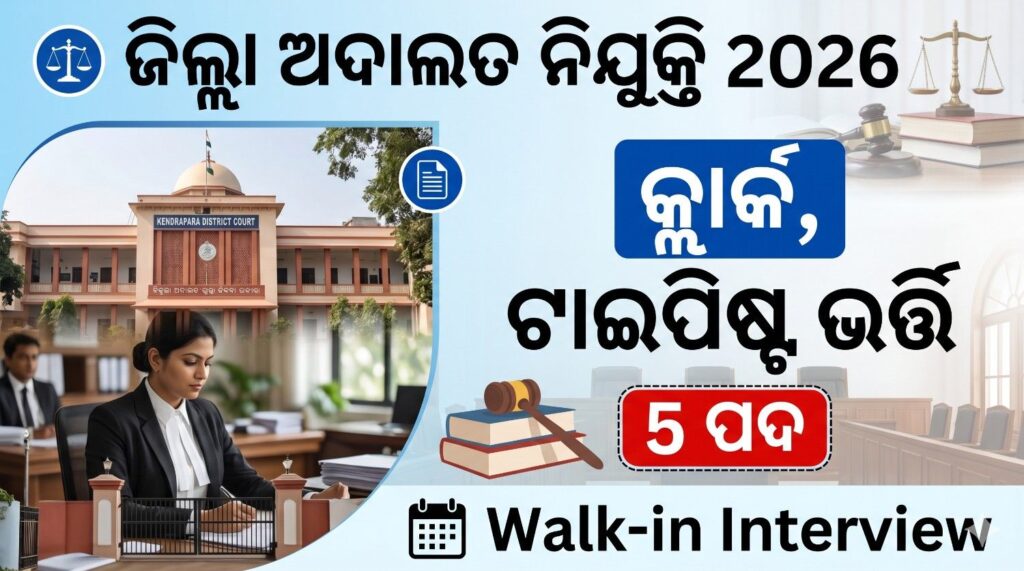 Kendrapara District Court Recruitment 2026 Apply Offline | Clerk, Typist & Peon Jobs